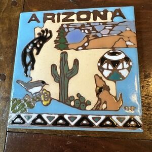 Arizona Ceramic Trivet 6" Square Southwest Kokopelli Coyote‎ Grand Canyon Tucson